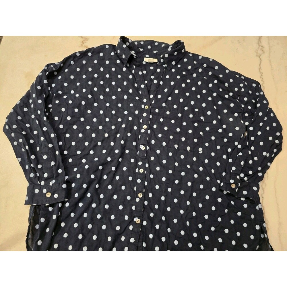 J. Jill Cotton Polka Dot 3/4 Sleeve Lightweight Button Down Top XL Petite Cotton
